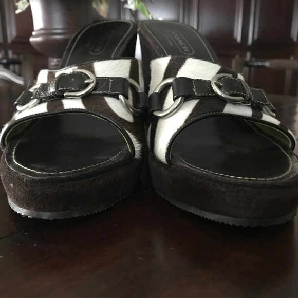 COACH CHRISSIE ZEBRA WEDGES BROWN PREOWNED 7B - Picture 2 of 7